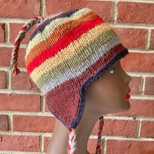 Sherpa Wool Multicolor Earflap Lined Beanie O/S Made in Nepal